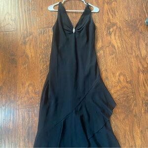 Vintage 90s y2k black maxi formal dress asymmetrical high low dress.